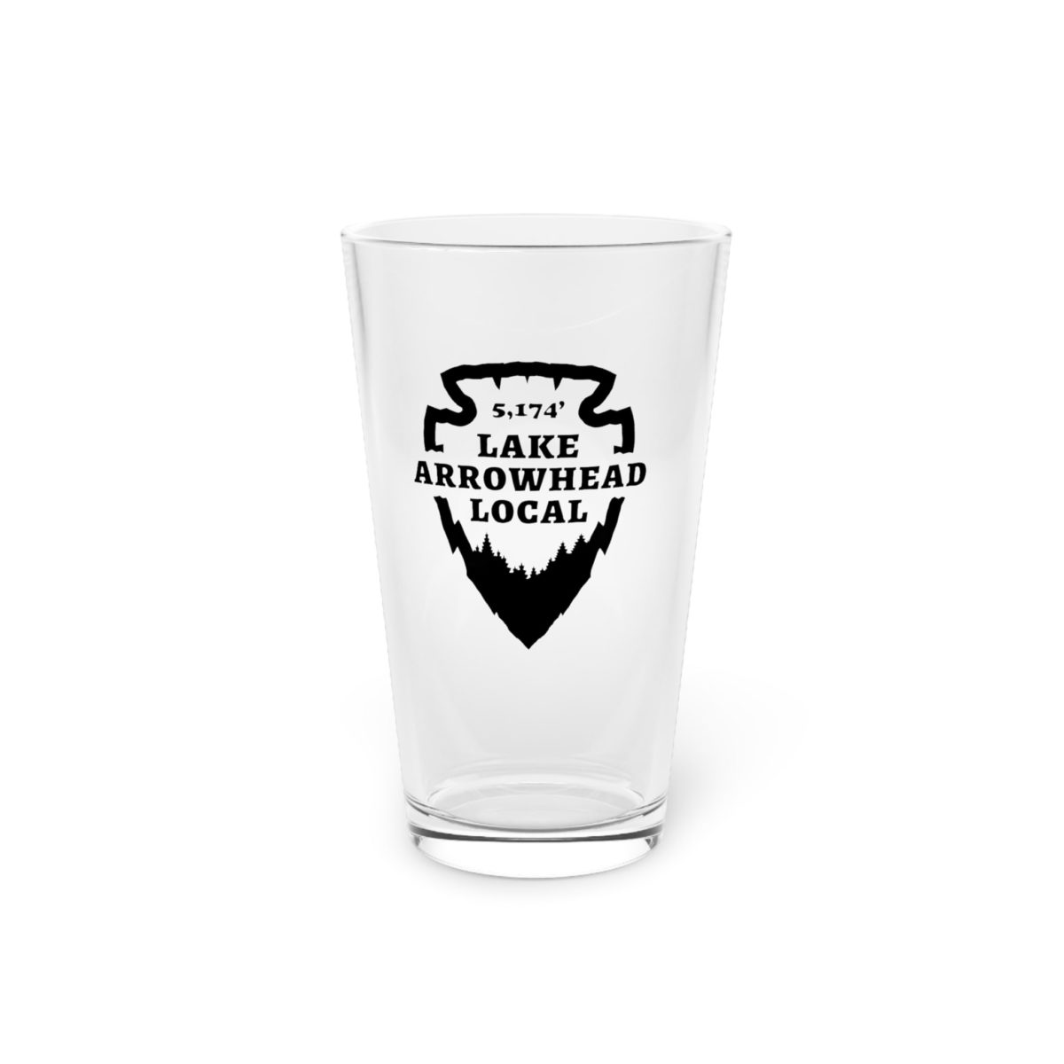 Lake Arrowhead Local beer glass with our signature arrowhead and the elevation.