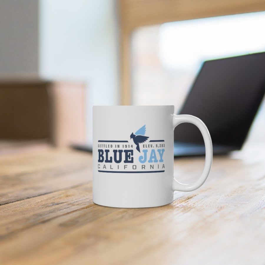Blue Jay Coffee Mug with our Blue Jay, Established Date, and Elevation Design