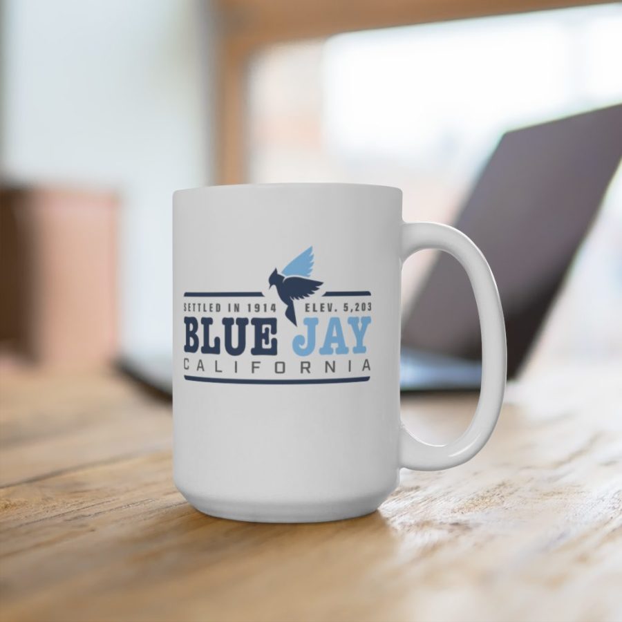 Blue Jay 15oz Coffee Mug with our Blue Jay, Established Date, and Elevation Design