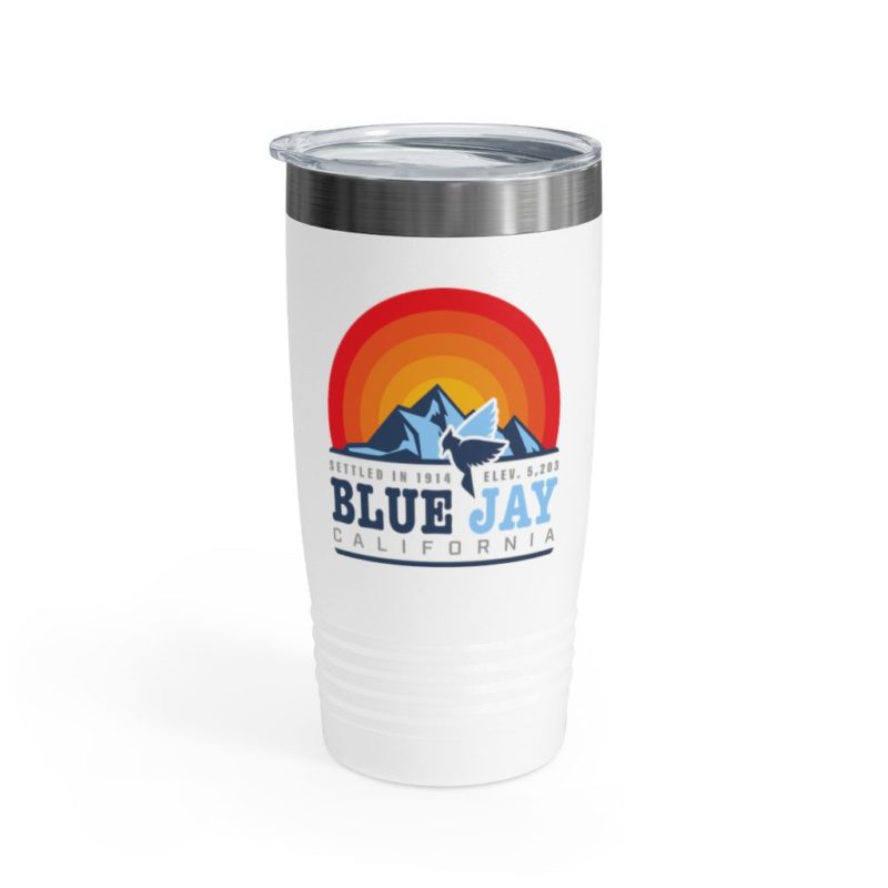 Blue Jay CA 20oz Ringneck Tumbler with our Sunset, Mountain Peaks, and Blue Jay Design