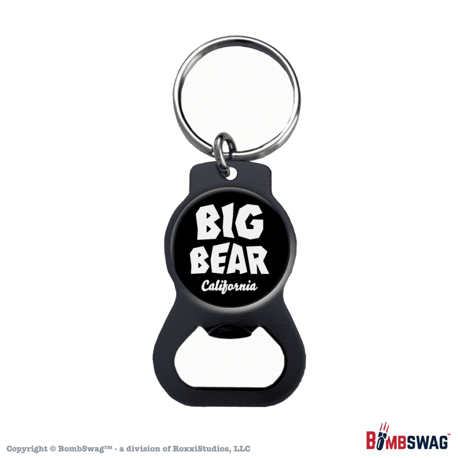 Big Bear Black Bottle Opener Keychain with Custom Font White on Black Design - BBCA010002BLK_WB