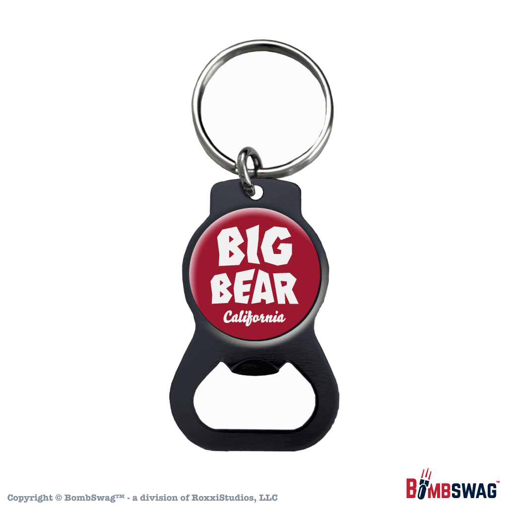 Big Bear Black Bottle Opener Keychain with Custom Font White on Red Design - BBCA010002BLK_WR