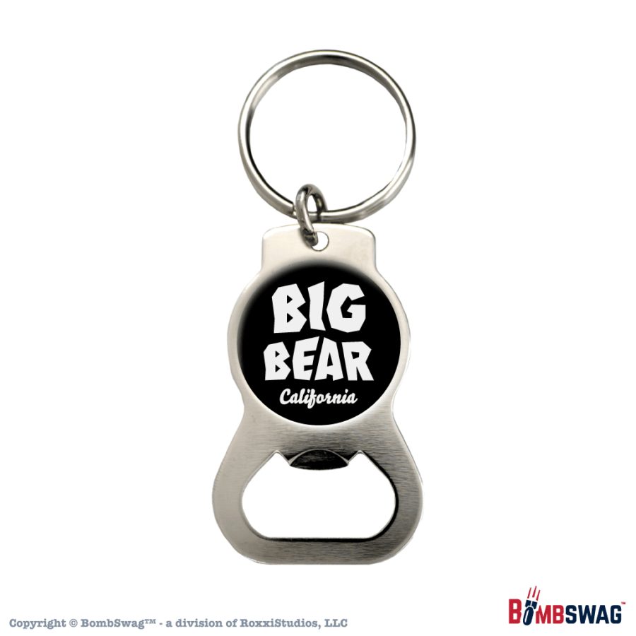 Big Bear Silver Bottle Opener Keychain with Custom Font White on Black Design - BBCA010002SIL_WB