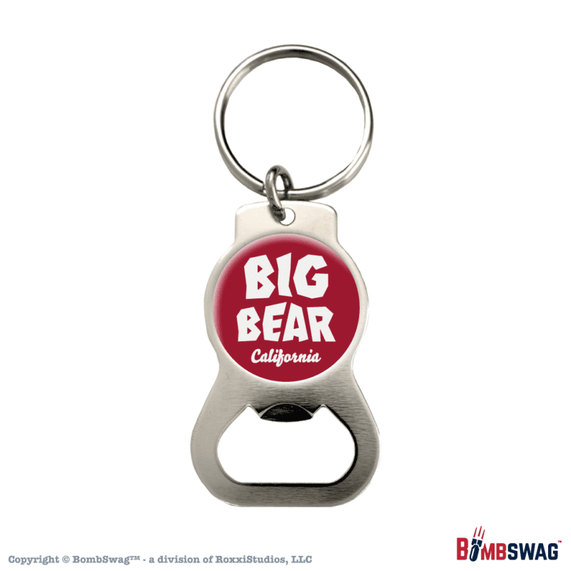 Big Bear Silver Bottle Opener Keychain with Custom Font White on Red Design - BBCA010002SIL_WR