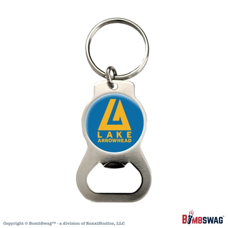 Lake Arrowhead Keyring Keychain Bottle Opener LA Logo Gold on Blue