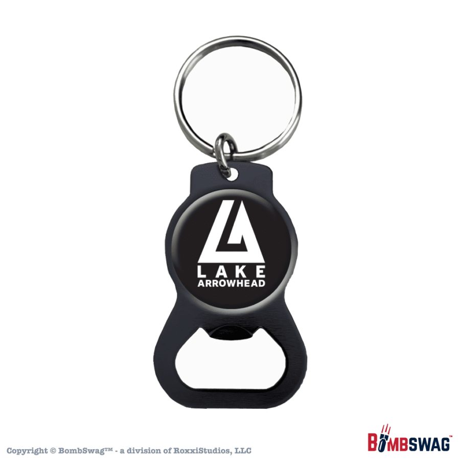 Lake Arrowhead Keyring Keychain Bottle Opener LA Logo White on Black