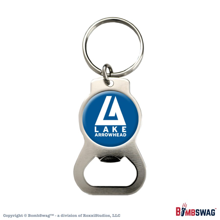 Lake Arrowhead Keychain Bottle Opener LA Logo White on Blue