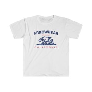 Arrowbear Unisex Soft-style T-Shirt with our Text + California Bear Design - Patriotic White