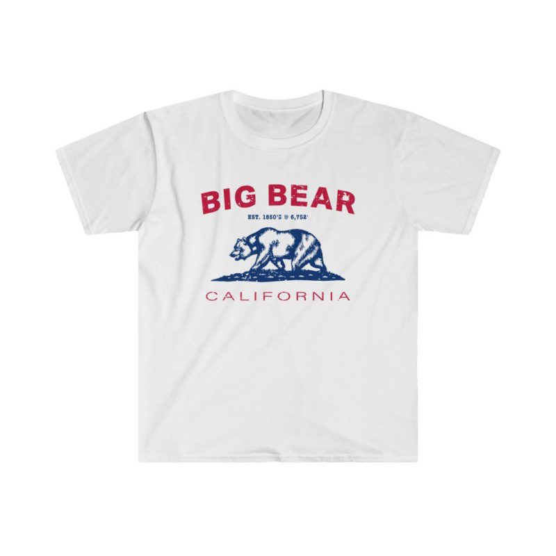 Big Bear Unisex Soft-style T-Shirt with our Text + California Bear Design – Patriotic on White