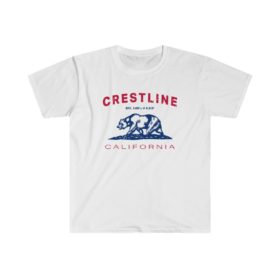 Crestline Unisex Soft-style T-Shirt with our Text + California Bear Design – Patriotic on White