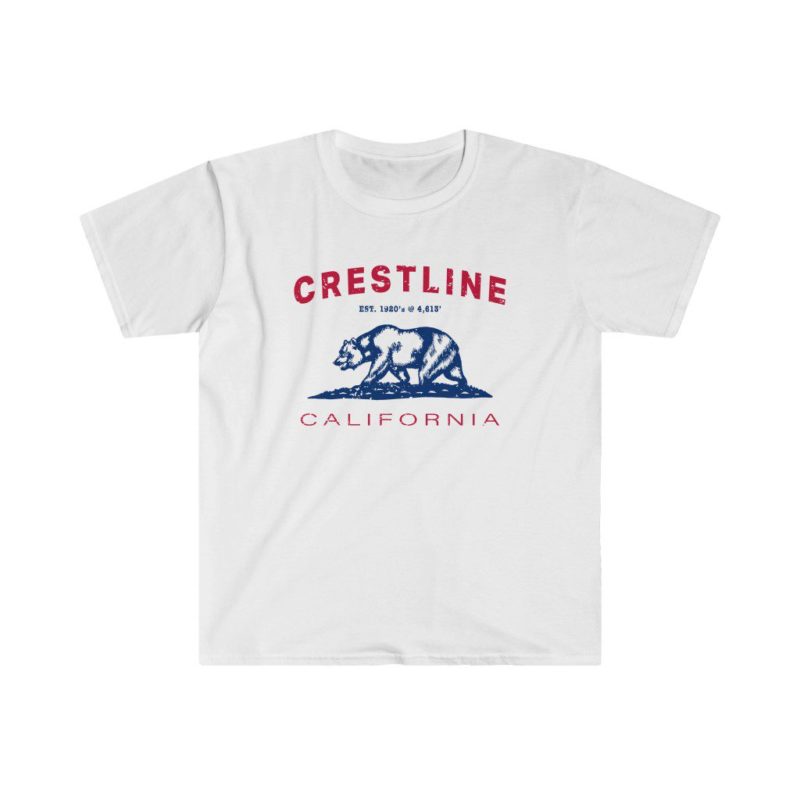 Crestline Unisex Soft-style T-Shirt with our Text + California Bear Design – Patriotic on White