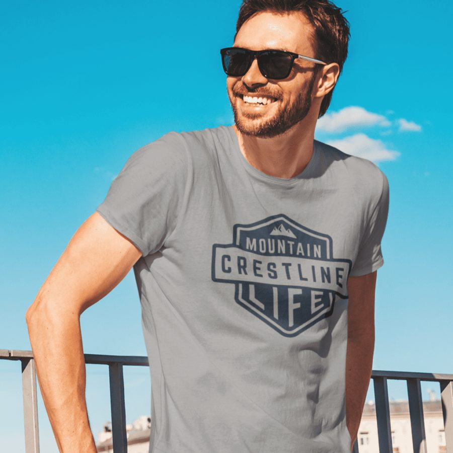 crestline, ca unisex soft style t shirt with our signature mountain life shield