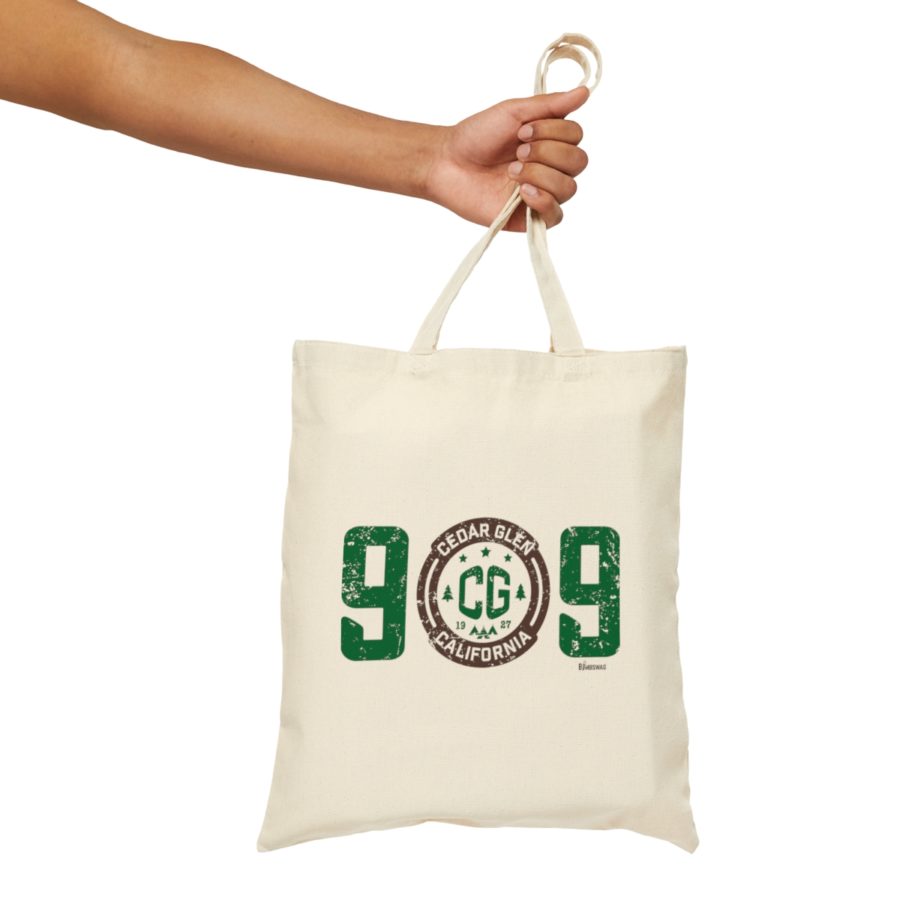cedar glen tote bag with our 909 cg, tent, stars, and trees design