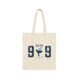 blue jay ca tote bag with our 909 blue jay design
