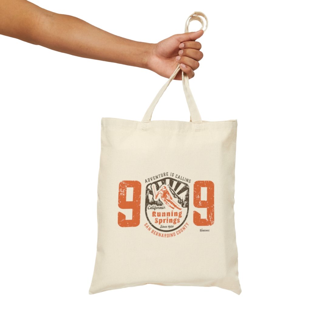running springs tote bag with our 909 adventure is calling ski badge design