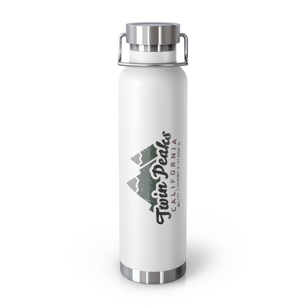 twin peaks 22 oz insulated water bottle with our mountain peak design