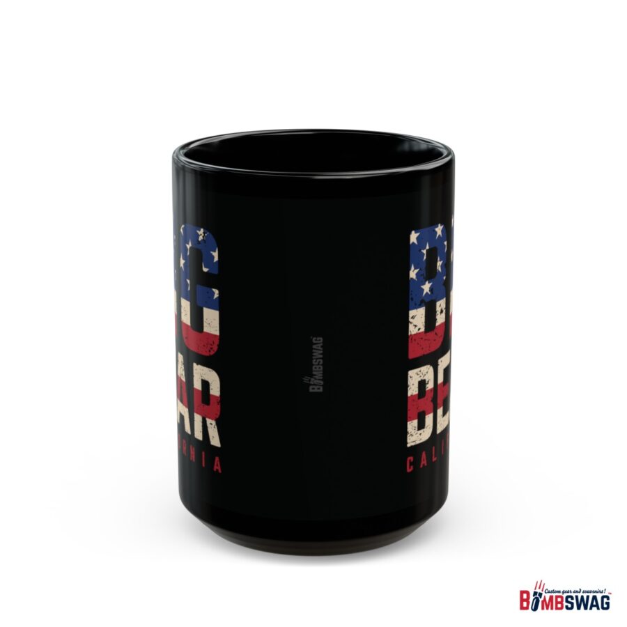 big bear black coffee mug styled with the american flag