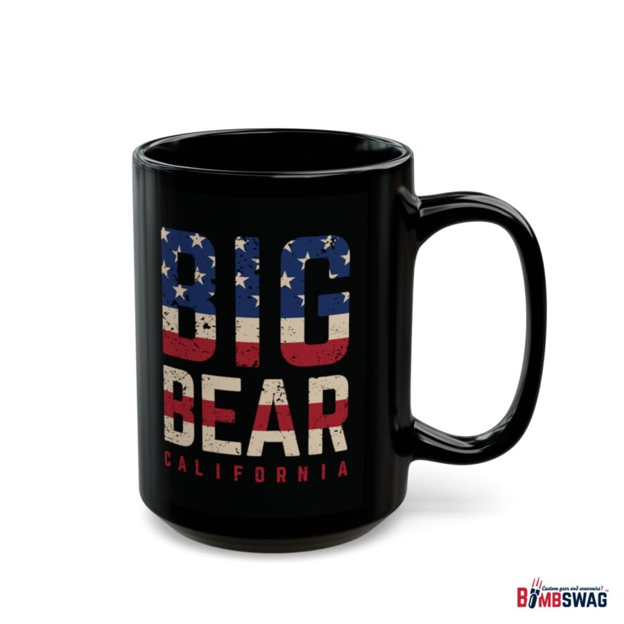 big bear black coffee mug styled with the american flag