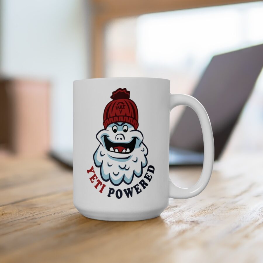 lake arrowhead coffee mug with our exclusive winter yeti powered artwork