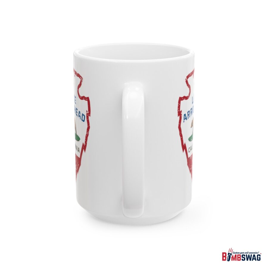 lake arrowhead coffee mug with our signature arrowhead in the style of the california state flag