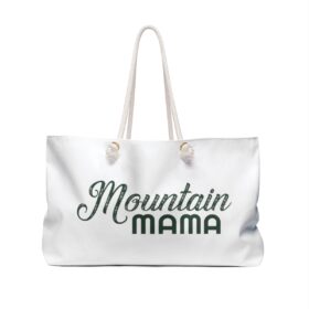 mountain mama weekender bag green on white