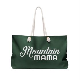 mountain mama weekender beach bag white on green