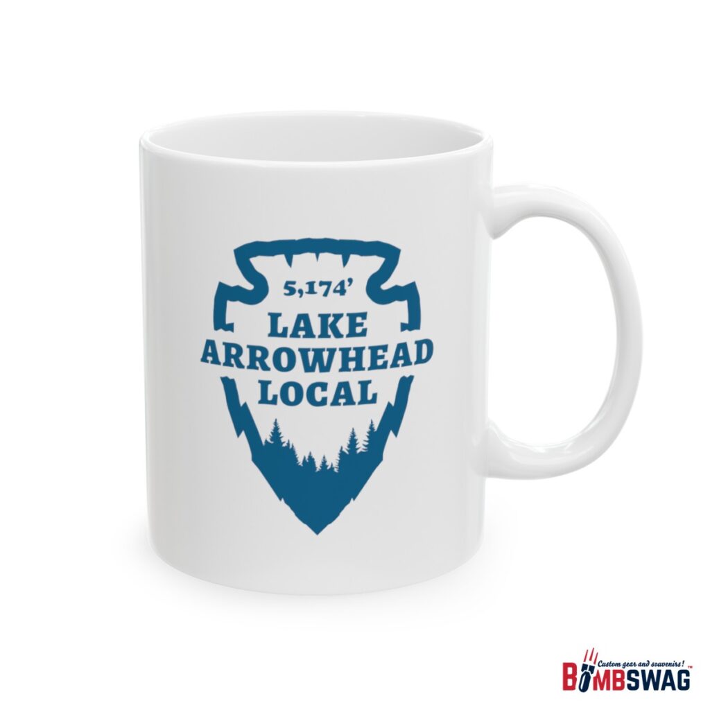 lake arrowhead local mug with our signature arrowhead in blue on white design