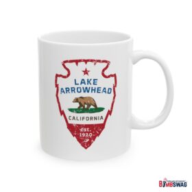 lake arrowhead coffee mug with our signature arrowhead in the style of the california state flag