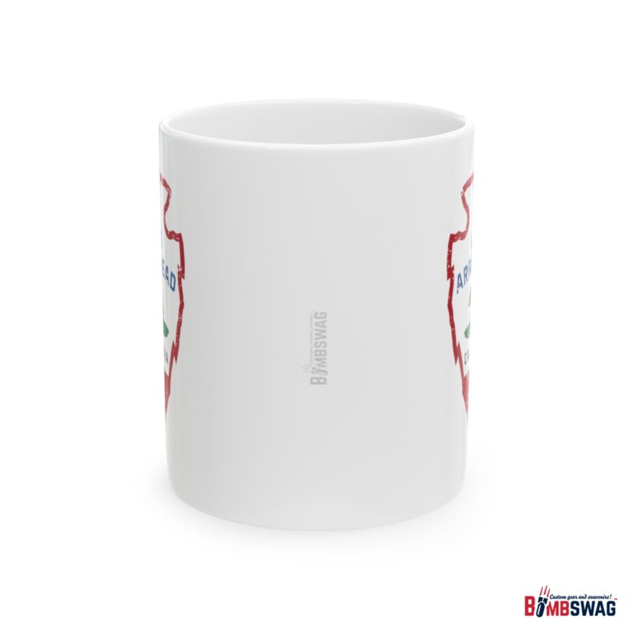 lake arrowhead coffee mug with our signature arrowhead in the style of the california state flag