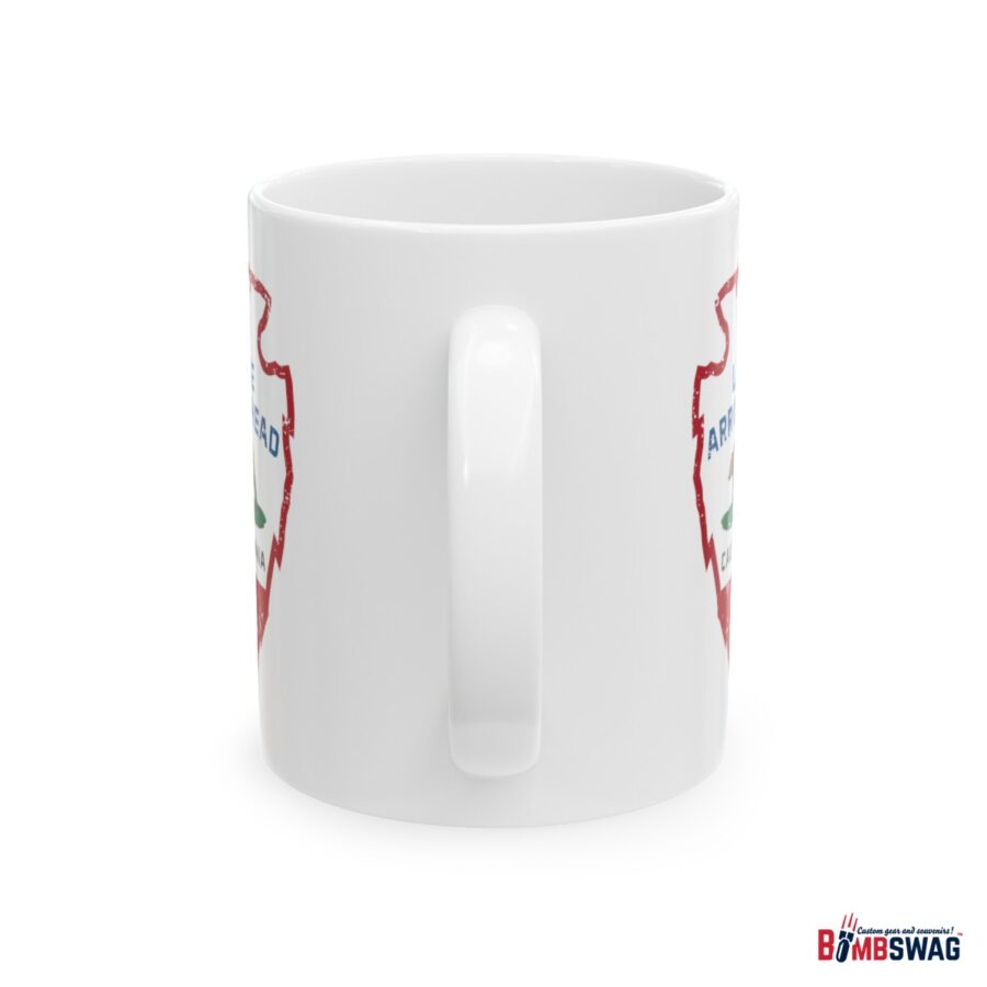 lake arrowhead coffee mug with our signature arrowhead in the style of the california state flag