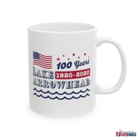 lake arrowhead mug with our exclusive american flag, stars, and waves centennial design