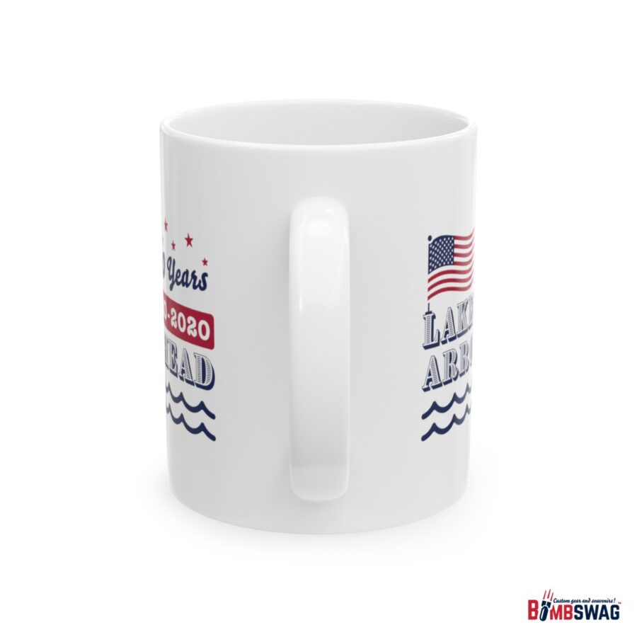 lake arrowhead mug with our exclusive american flag, stars, and waves centennial design