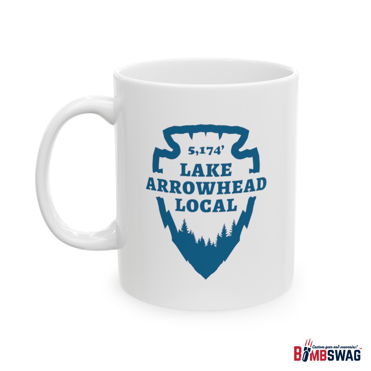 lake arrowhead local mug with our signature arrowhead in blue on white design