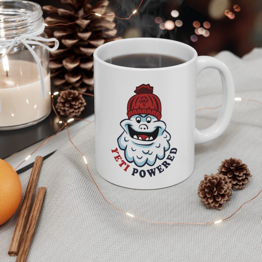 lake arrowhead coffee mug with our exclusive winter yeti powered artwork