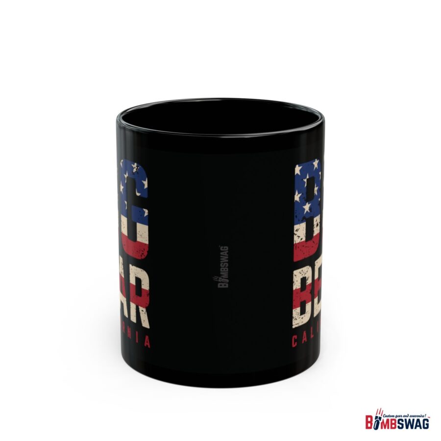 big bear black coffee mug styled with the american flag