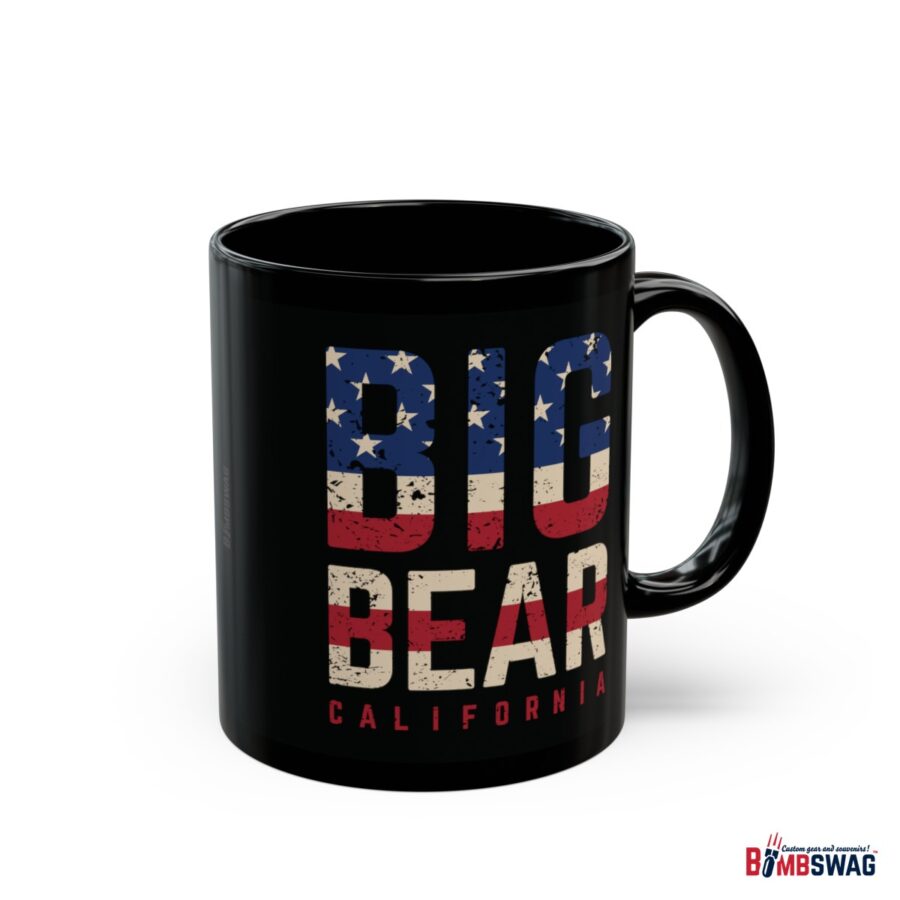 big bear black coffee mug styled with the american flag