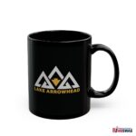 Lake Arrowhead Black Coffee Mug with our Black Gold Three Peak Arrowhead Design