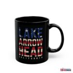 Lake Arrowhead Black Coffee Mug styled with the American Flag