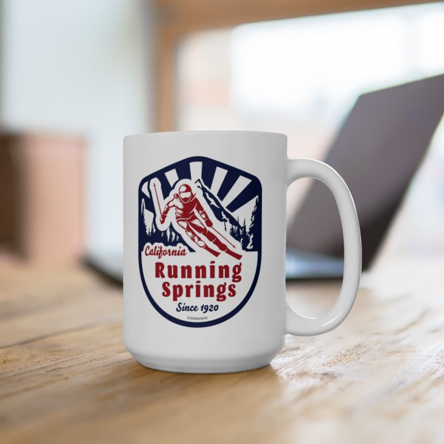 running springs coffee mug with our classic snow ski badge design