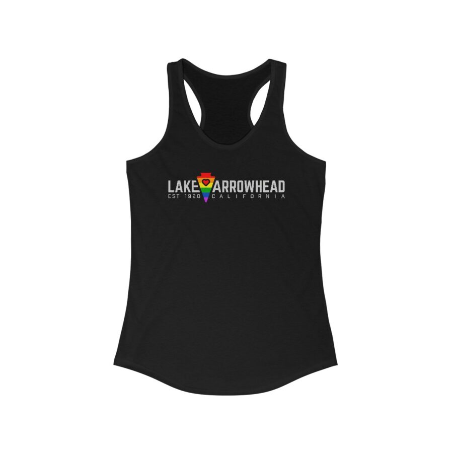 lake arrowhead women's racerback lgbtq+ pride tank top with rainbow arrowhead