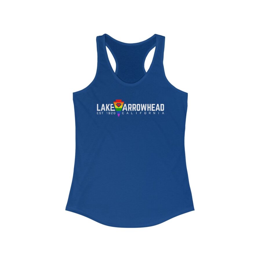 lake arrowhead women's racerback lgbtq+ pride tank top with rainbow arrowhead