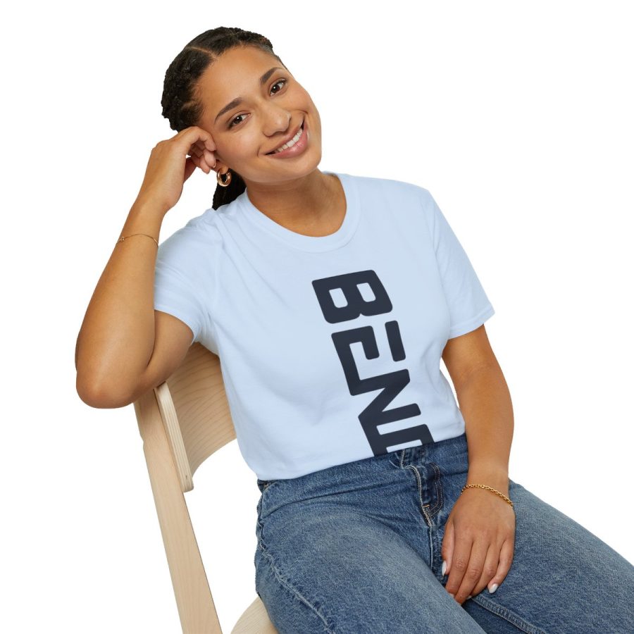 bend, or modern typeface unisex softstyle t shirt with map coordinates