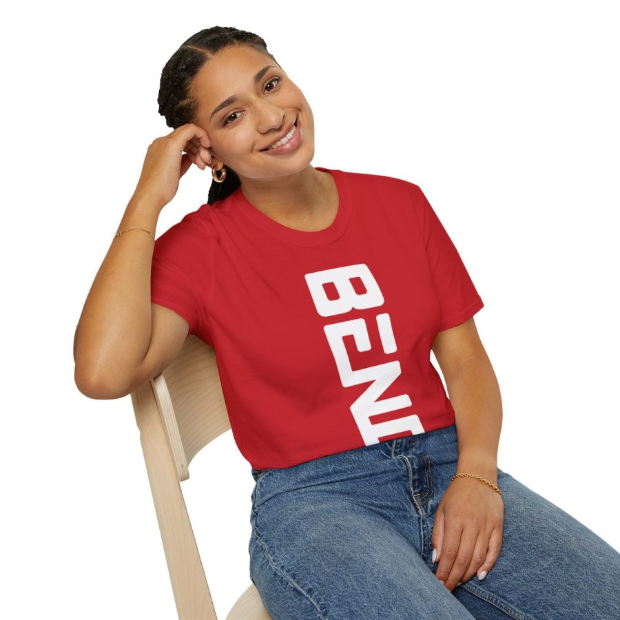 bend, or modern typeface unisex softstyle t shirt with map coordinates