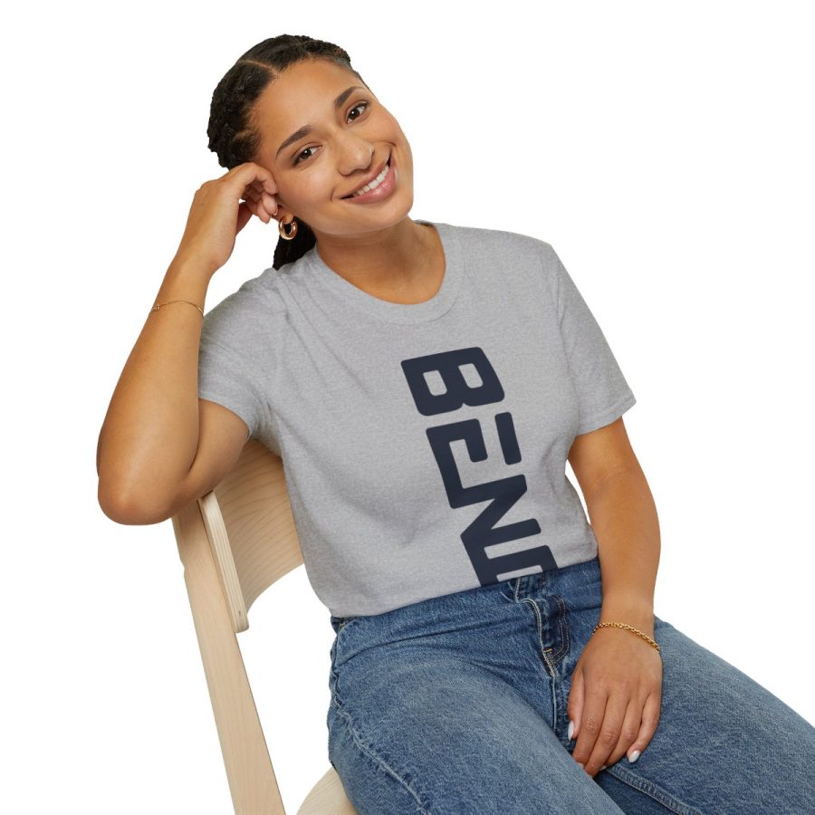 bend, or modern typeface unisex softstyle t shirt with map coordinates