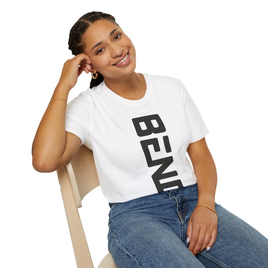 bend, or modern typeface unisex softstyle t shirt with map coordinates