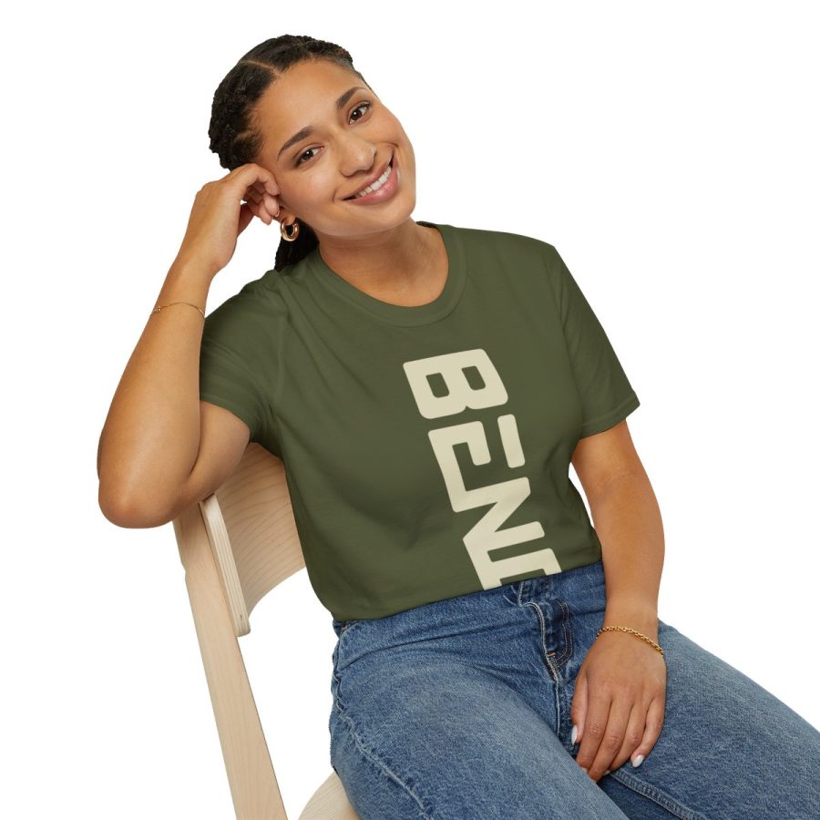 bend, or modern typeface unisex softstyle t shirt with map coordinates