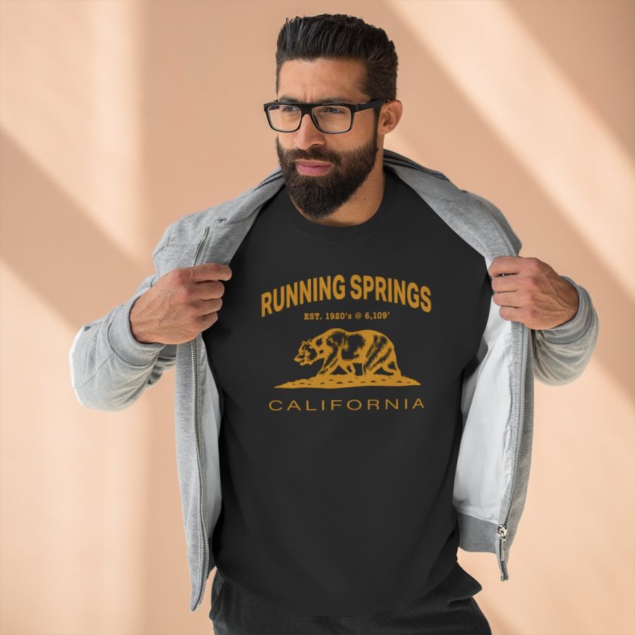 running springs, ca premium california bear crewneck sweatshirt with est. date + elevation