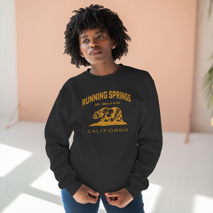 running springs, ca premium california bear crewneck sweatshirt with est. date + elevation