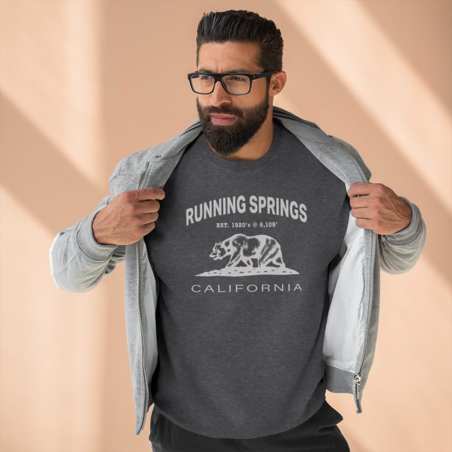 running springs, ca premium california bear crewneck sweatshirt with est. date + elevation