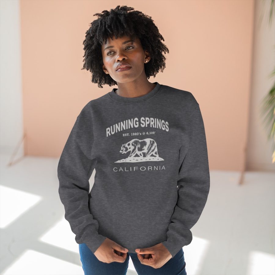 running springs, ca premium california bear crewneck sweatshirt with est. date + elevation